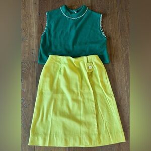 VINTAGE Haymaker Woman’s 70's Tennis Outfit, Sleeveless Shirt & Skirt, S/M